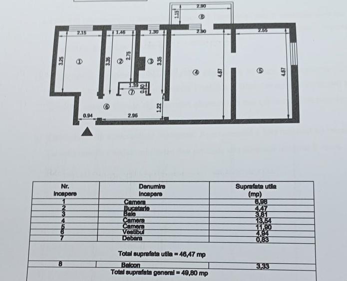 Apartament cu 3 camere nedecomandat în Alexandru cel Bun