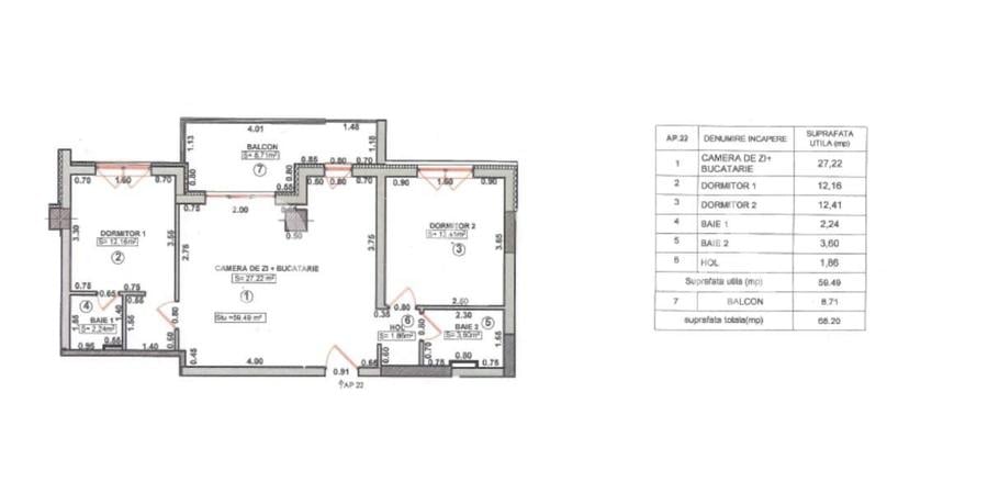 Apartament cu 3 camere semidecomandat, mobilat în Braytim