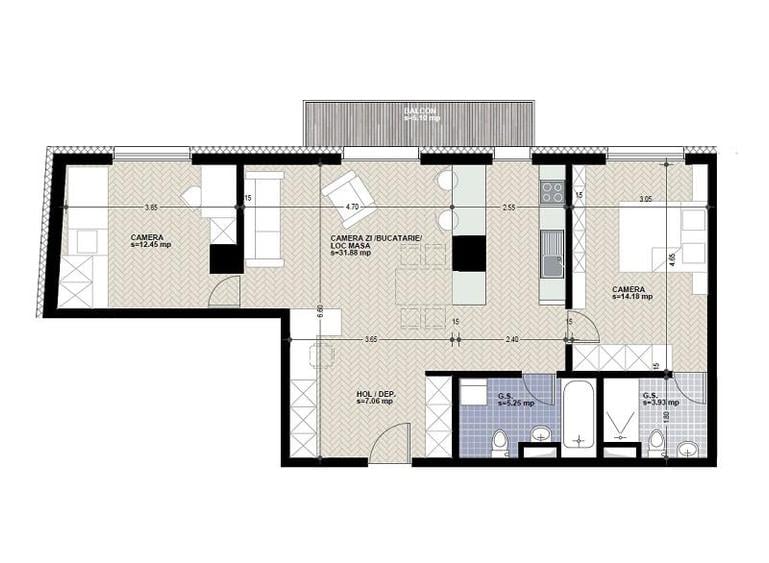 Apartament cu 3 camere semidecomandat în Mărăști