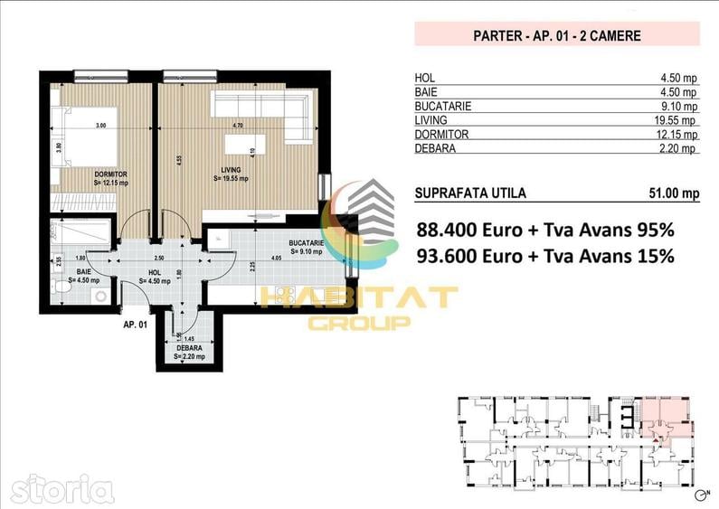 Apartament cu 2 camere în Progresul