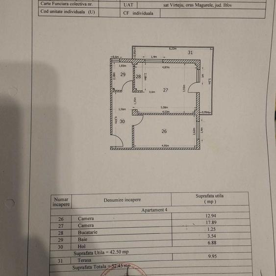 Apartament cu 2 camere semidecomandat în Vârteju