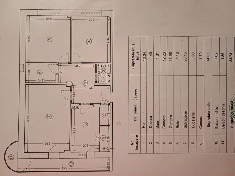 Apartament cu 3 camere decomandat în Est