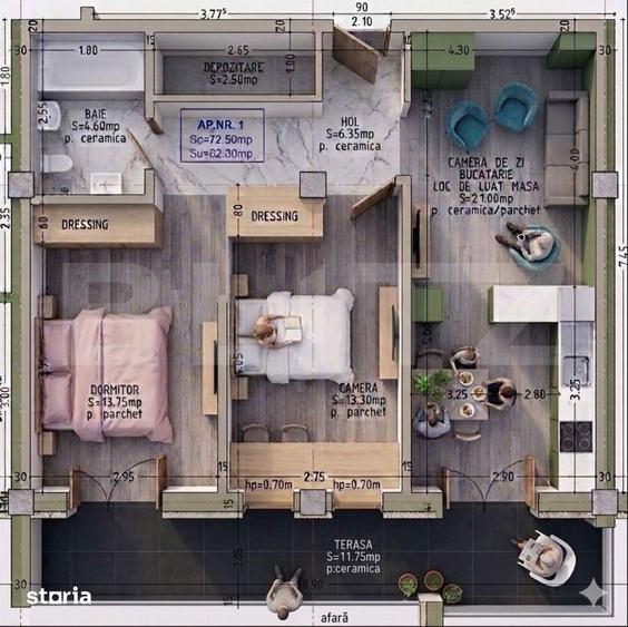 Apartament cu 3 camere în Central