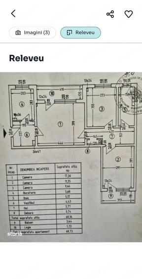 Apartament cu 3 camere semidecomandat în Baba Novac