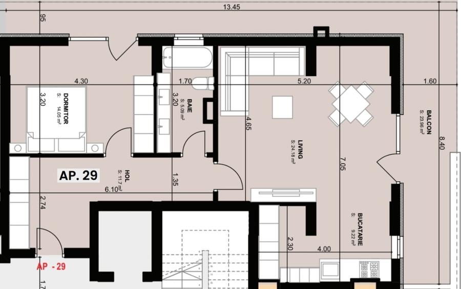 Apartament cu 2 camere decomandat în Tomis Plus