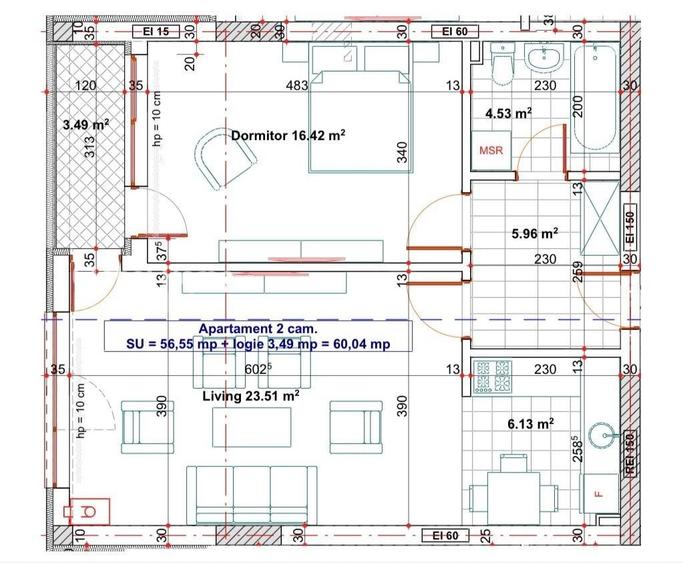 Apartament cu 2 camere decomandat în 13 Septembrie