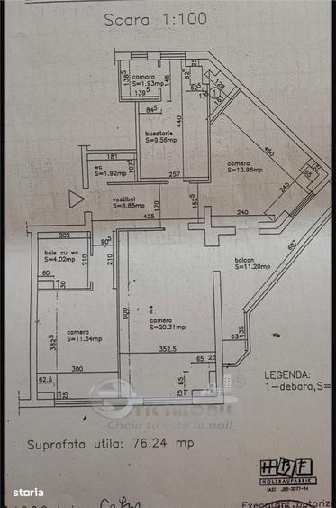 Apartament 3 camere, 76,24 mp + balcon inchis 11,28 mp, Dacia 2 bai - 3