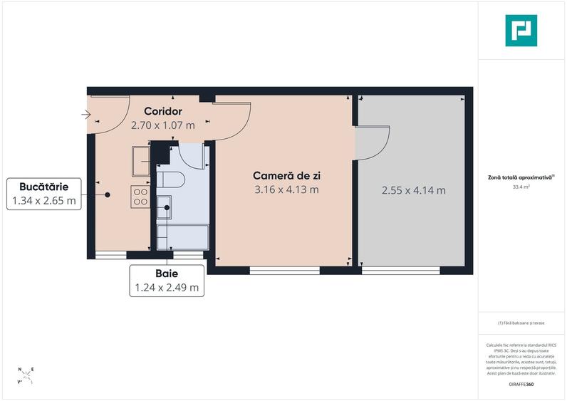 Apartament cu 2 camere semidecomandat în Rogerius