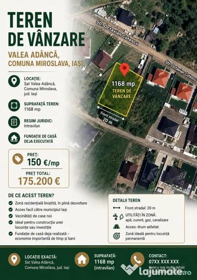 Teren de 1168 mp, în Valea Adâncă