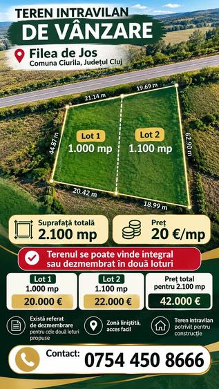 Teren de 2100 mp, în Filea de Jos