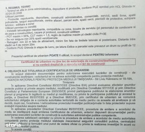 Teren cu PUZ Lidl Ghiroda Aeroport cu regim inaltime P+3E .