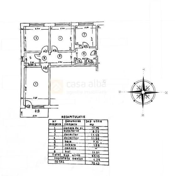 Apartament cu 3 camere decomandat, mobilat în Alexandru cel Bun