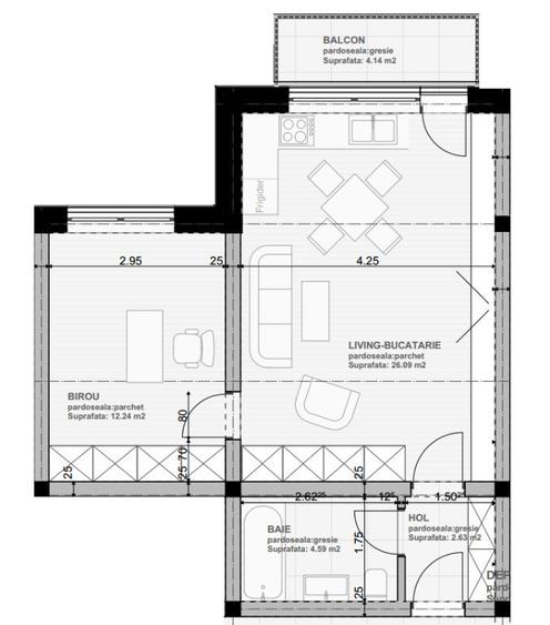 Apartament cu 2 camere semidecomandat în Sânpetru