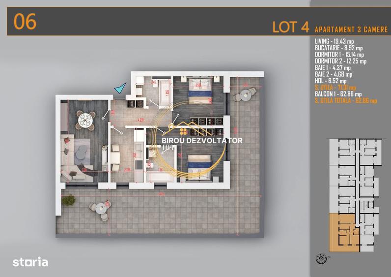 Apartament cu 3 camere decomandat în Titan