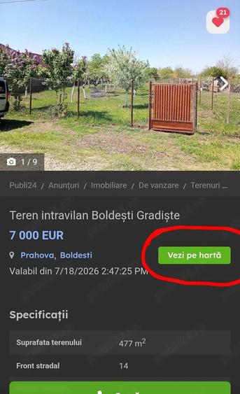 Teren de 477 mp, în Boldești
