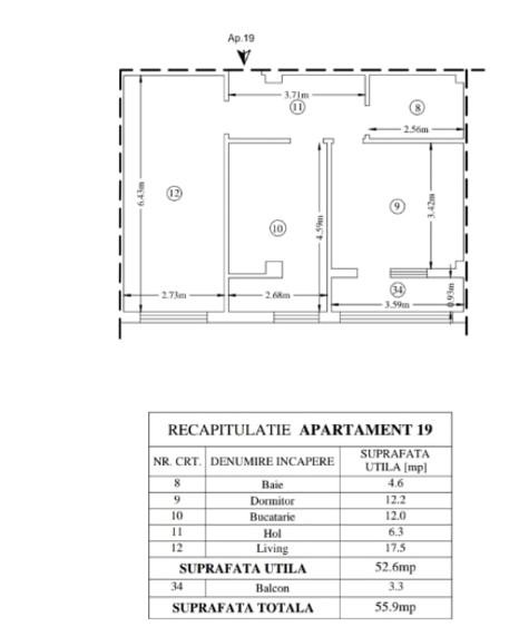 Apartament cu 2 camere semidecomandat, mobilat în Miroslava