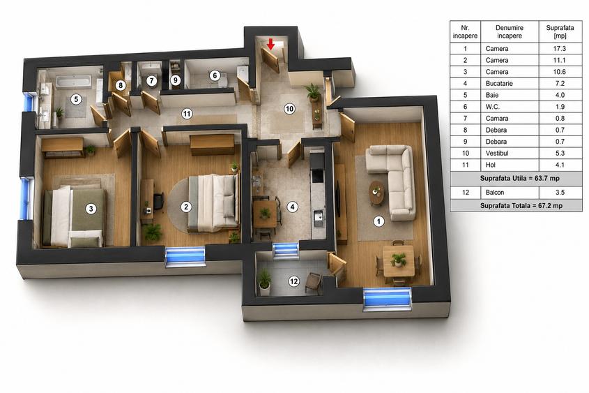 Apartament cu 3 camere decomandat în Dristor
