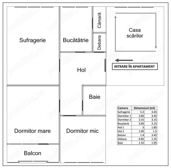 Apartament cu 3 camere decomandat în Berceni
