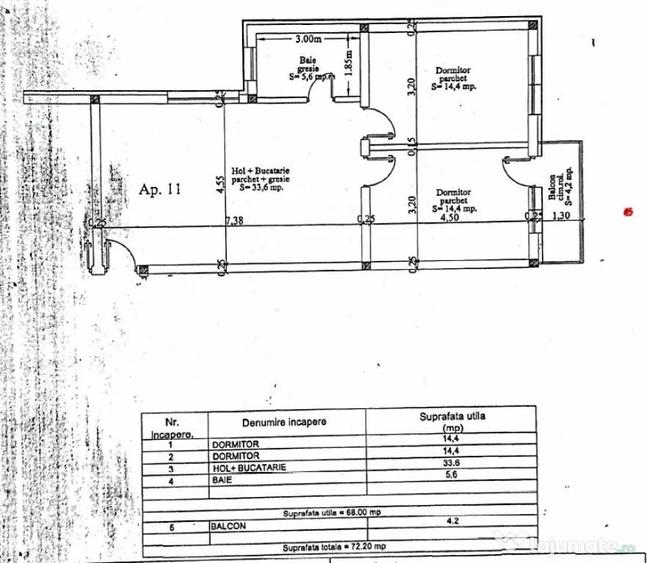 Apartament cu 3 camere semidecomandat în Florești