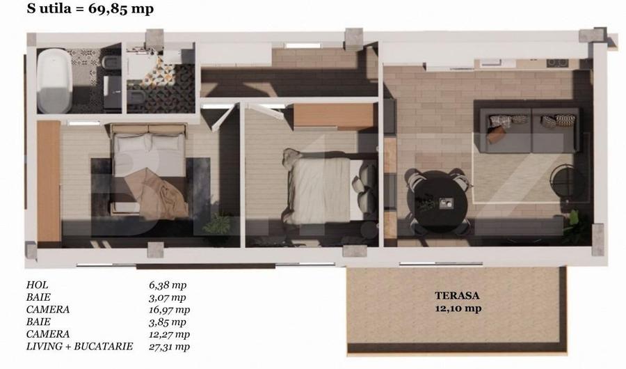 Apartament cu 3 camere semidecomandat în Iris