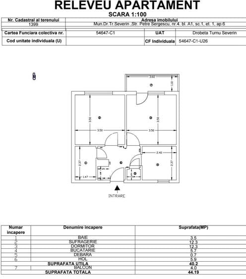 Apartament cu 2 camere, decomandat, et.1, in DROBETA-TURNU SEVERIN, Str.Petre Sergescu nr.4, judetul Mehedinti