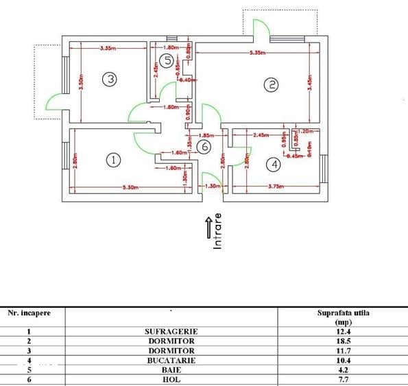 Apartament cu 3 camere decomandat în Tineretului