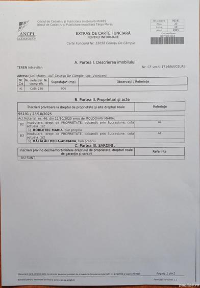 Teren de 1750 mp, în Voiniceni