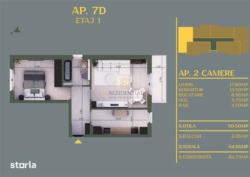 Apartament cu 2 camere în Vidra