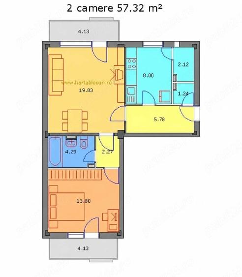 Apartament cu 2 camere semidecomandat, mobilat în Ferdinand