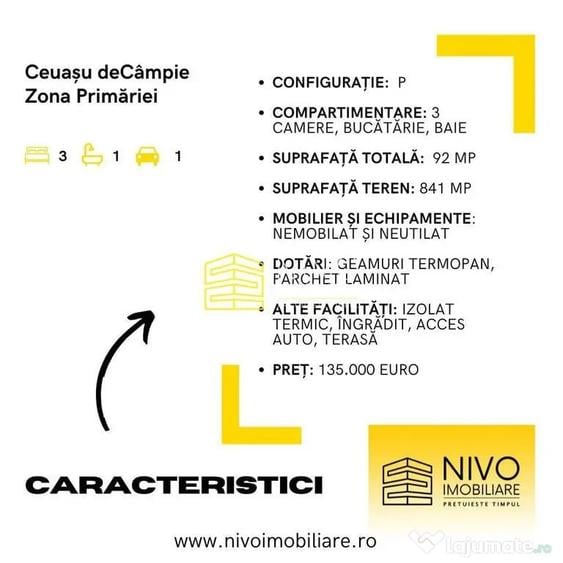 Casă cu 3 camere cu Teren 841 Mp în Ceuaș