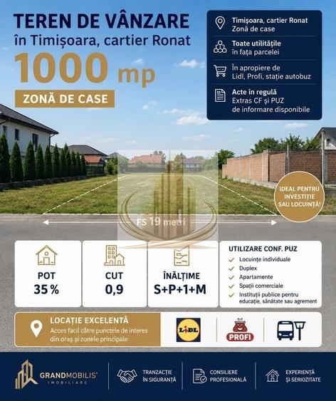 Teren Construcții intravilan de 1000 mp, în Ronaț