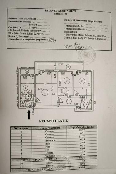 Apartament cu 3 camere semidecomandat, mobilat în Veteranilor