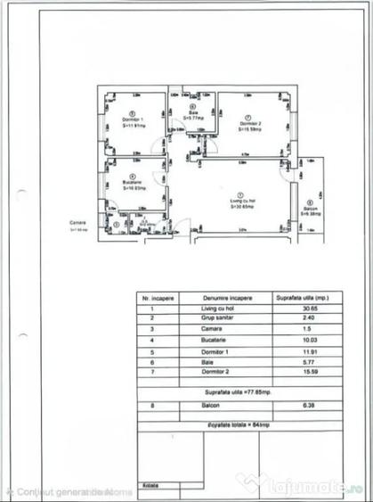Apartament cu 3 camere semidecomandat în Central