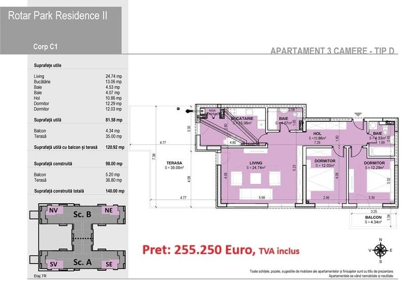 Apartament cu 3 camere decomandat în Militari