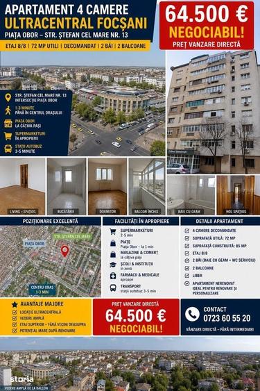 Apartament cu 4 camere decomandat în Ultracentral
