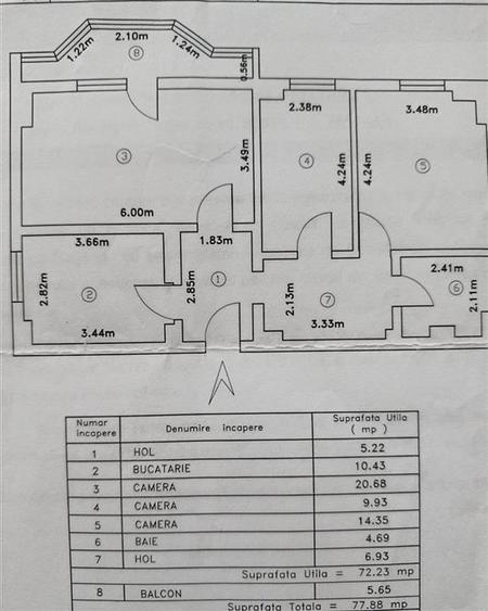 Apartament cu 3 camere decomandat în Nicolina