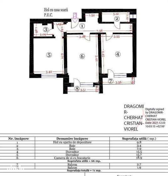 Apartament cu 3 camere decomandat în Piața