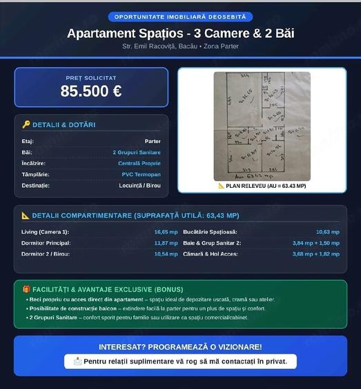 Apartament cu 3 camere decomandat în Energiei