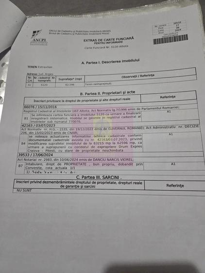 Teren de 62600 mp, în Albota