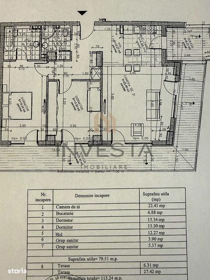 Apartament cu 3 camere în Bună Ziua
