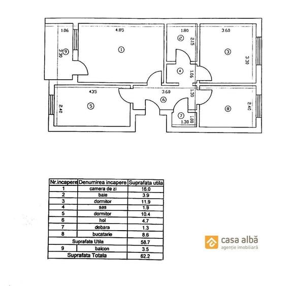 Apartament cu 3 camere decomandat în Tătărași
