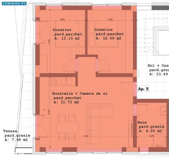 Apartament cu 3 camere în Gării