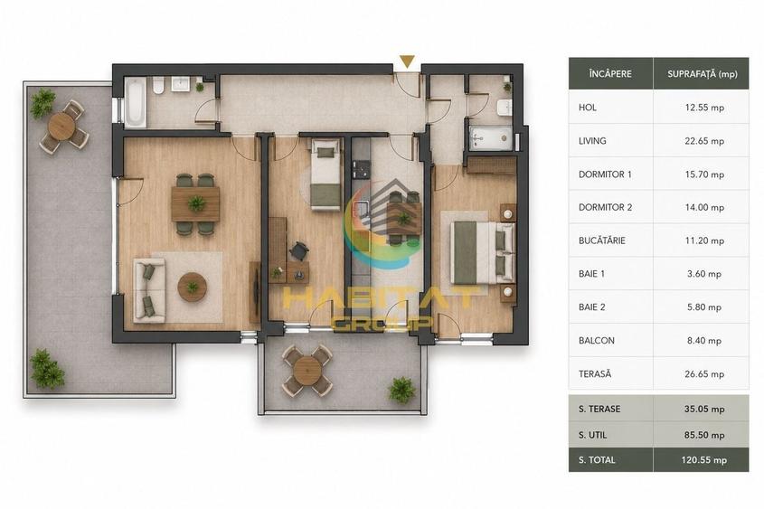 Apartament cu 3 camere decomandat în Titan