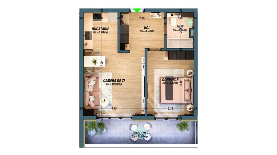 Apartament cu 2 camere în Universității