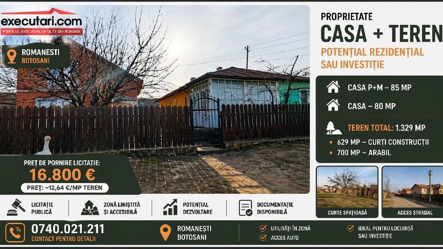 Casă individuală cu 5 camere cu Teren 1329 Mp în Românești