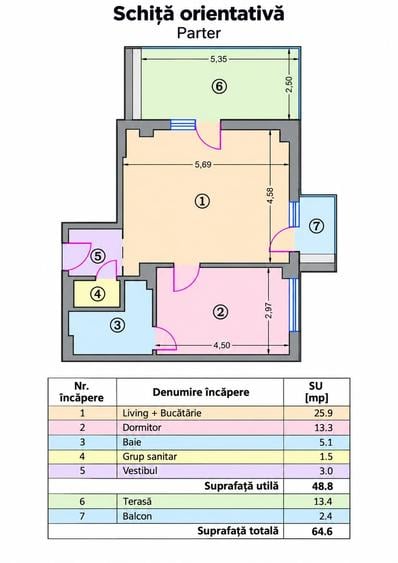 Apartament cu 2 camere în Otopeni