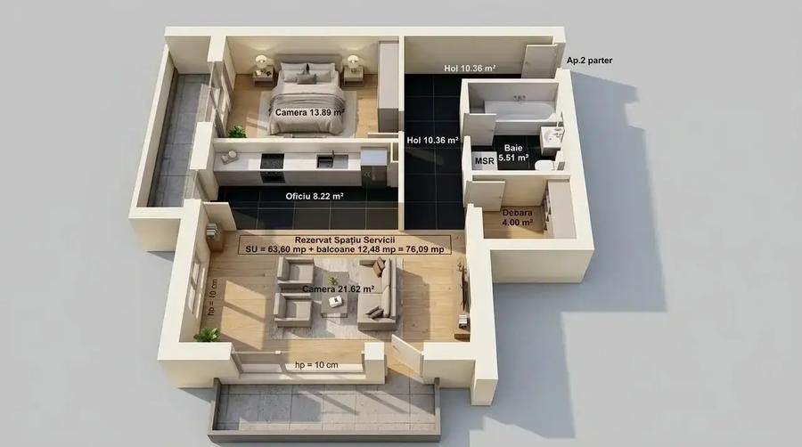 Apartament cu 3 camere semidecomandat în Tudor Vladimirescu