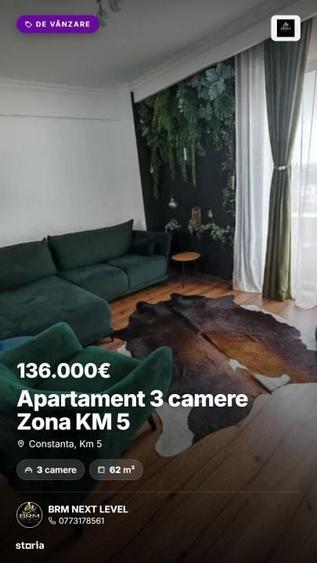 Apartament cu 3 camere decomandat în Km 5