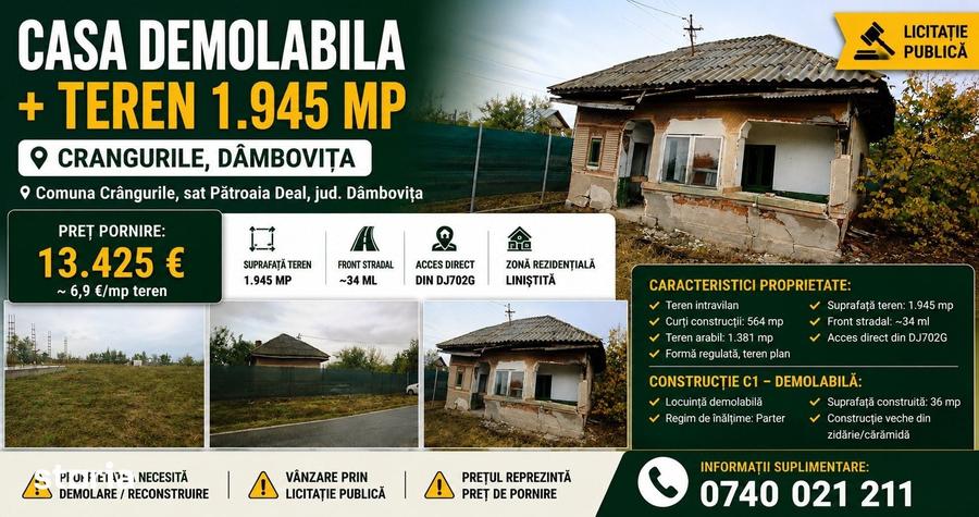 Casă cu 2 camere cu Teren 1945 Mp în Crângurile