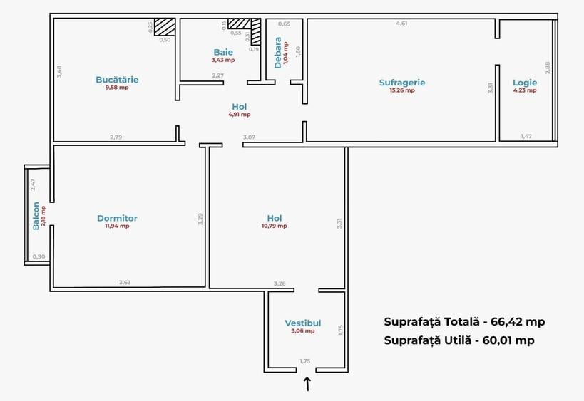 Apartament cu 2 camere decomandat în Central